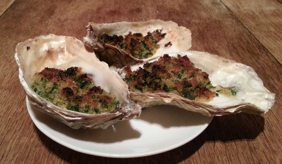 Breadcrumbed oysters griled