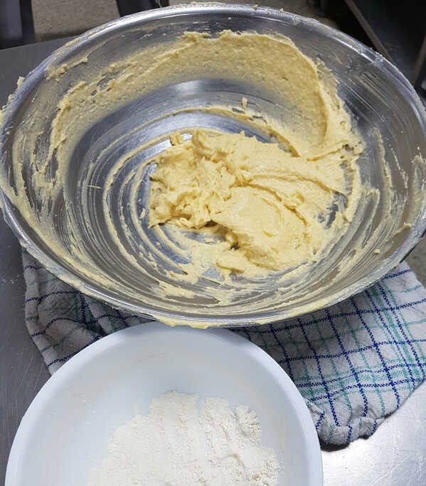 Mixing up the frangipane.