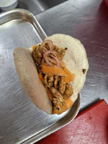 Bao Buns. With curry chicken and quick pickles.