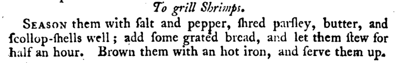 Early British Scampi Recipe. From 'The Art of Cookery' 1747
