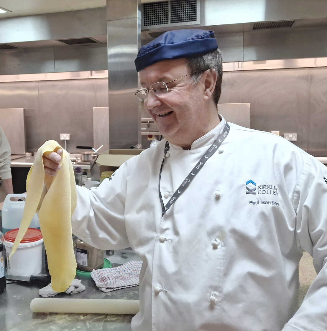 Teacher Paul admires his pasta.