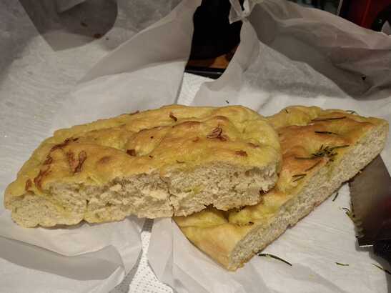 Half-and-Half Focaccia. That's half garlic and half rosemary.