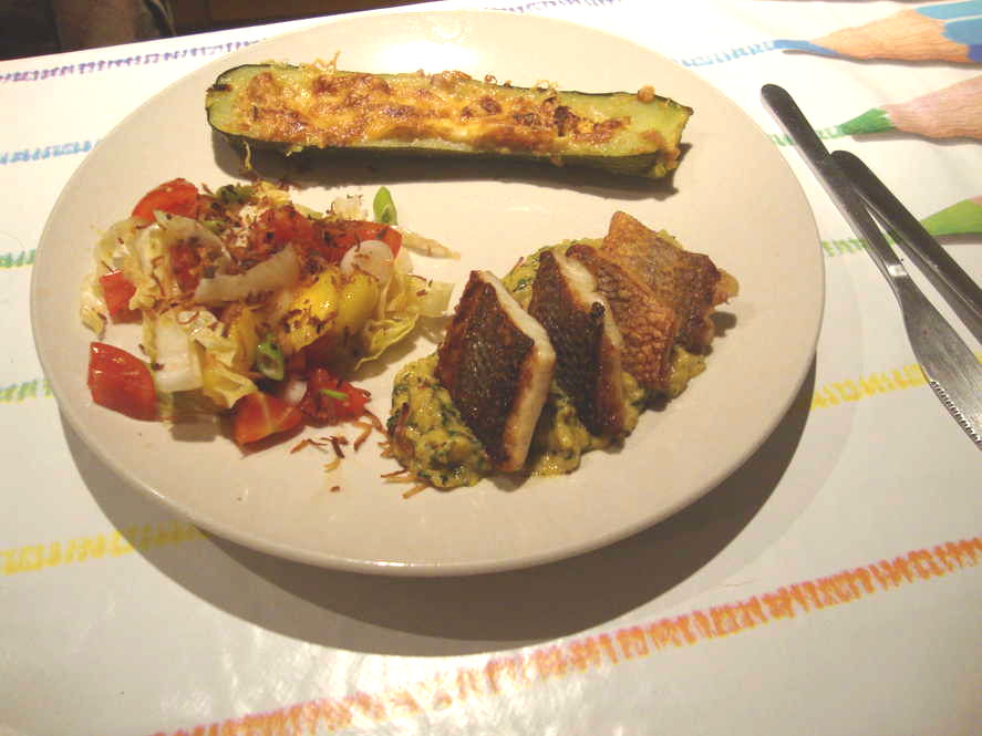 Sea Bass and Stuffed Courgette Plate