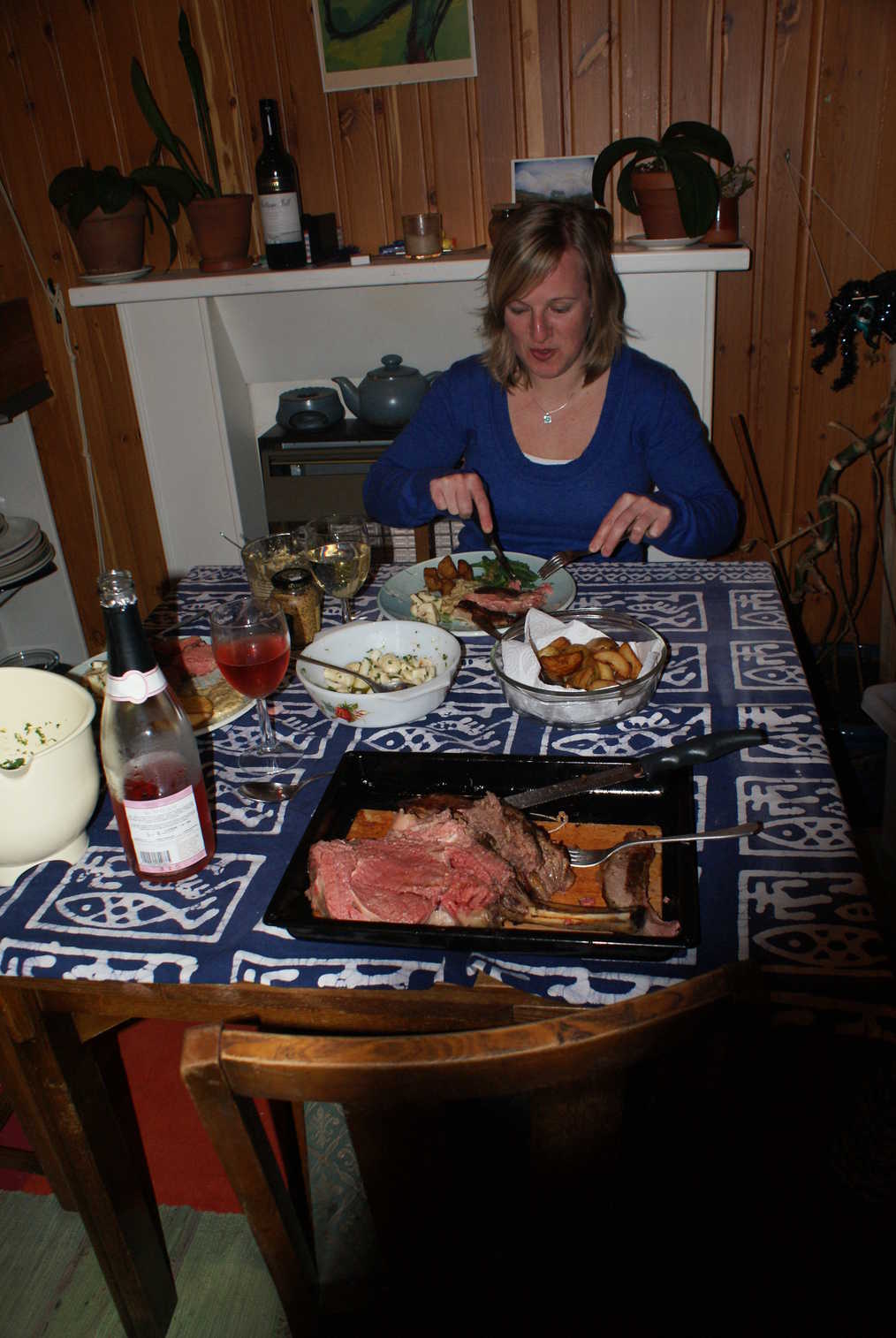 Annick enjoying her steak.