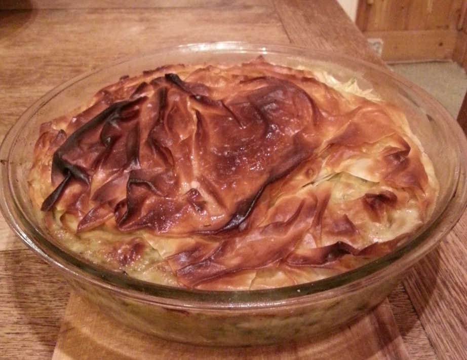 Cooked chicken spanakopita