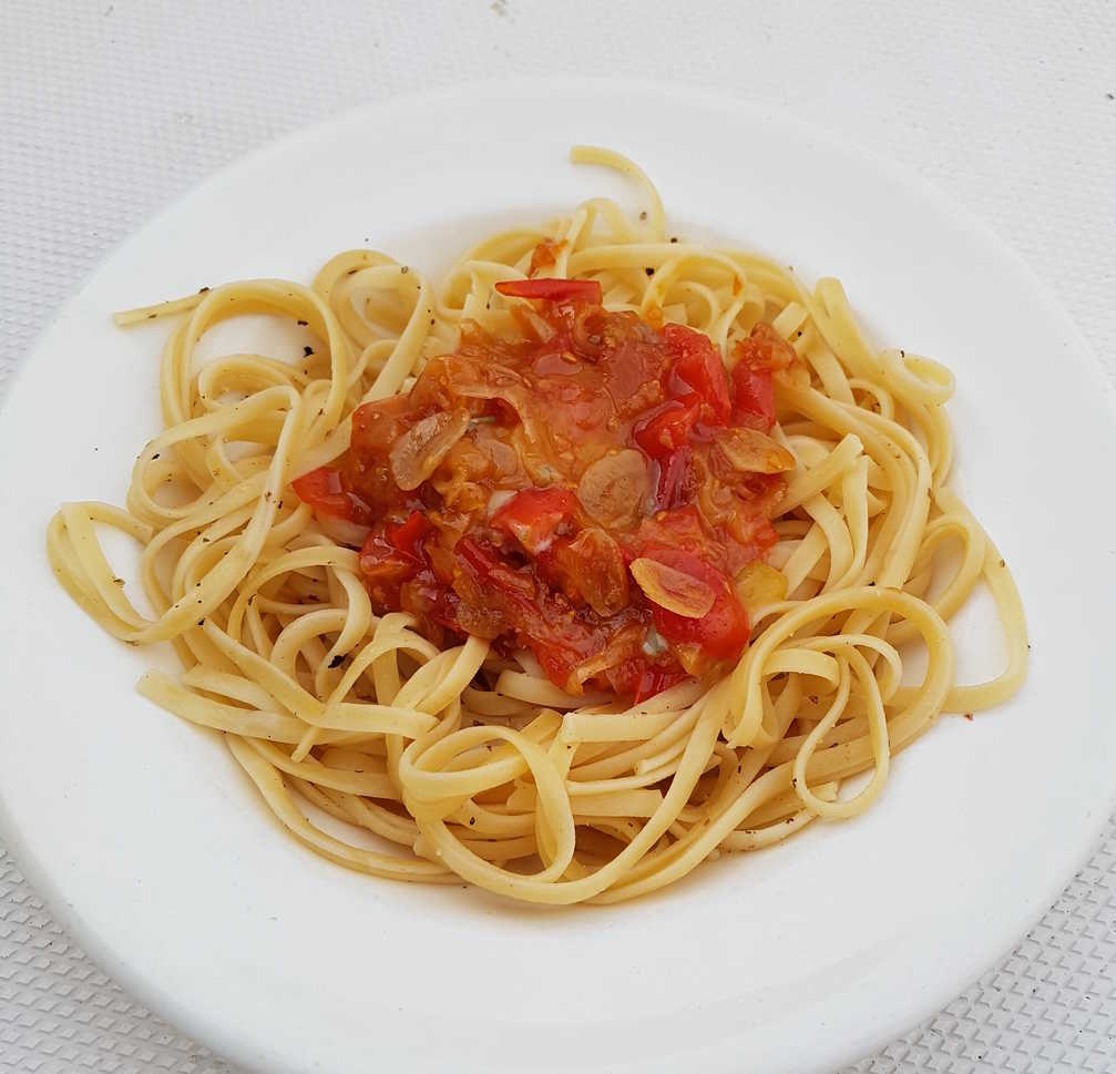 Tomato Gastrique and Blue Cheese Linguine