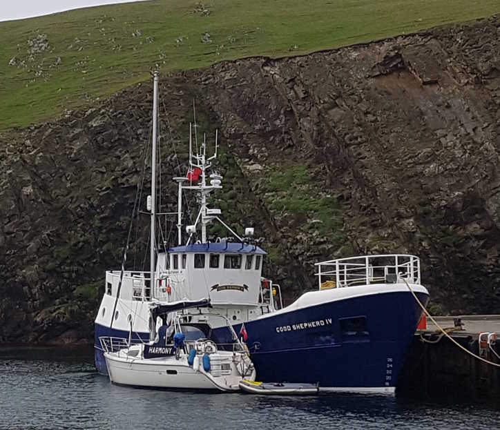 Harmony banging off the Good Shepherd IV on Fair Isle