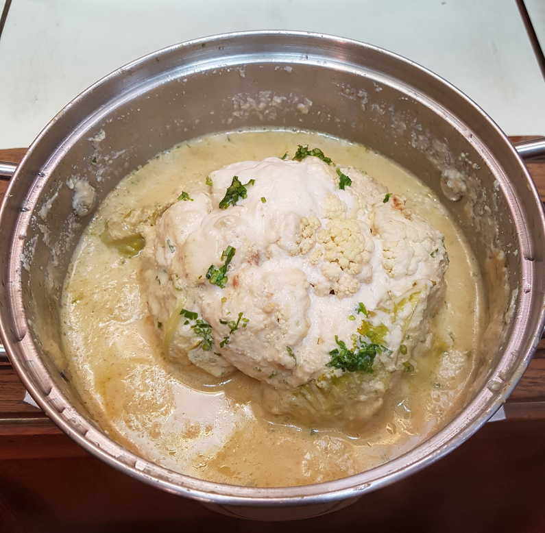 Whole Cauliflower with Truffle Oil in Cashew Milk