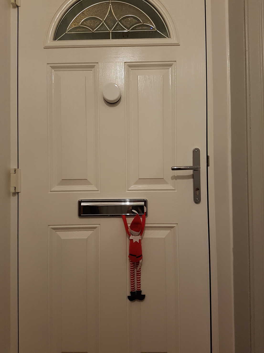 The creepy Elf on the Shelf in the letterbox.