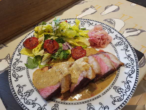 Saint Agur and Charred Spring Onion Cream on sirloin steak