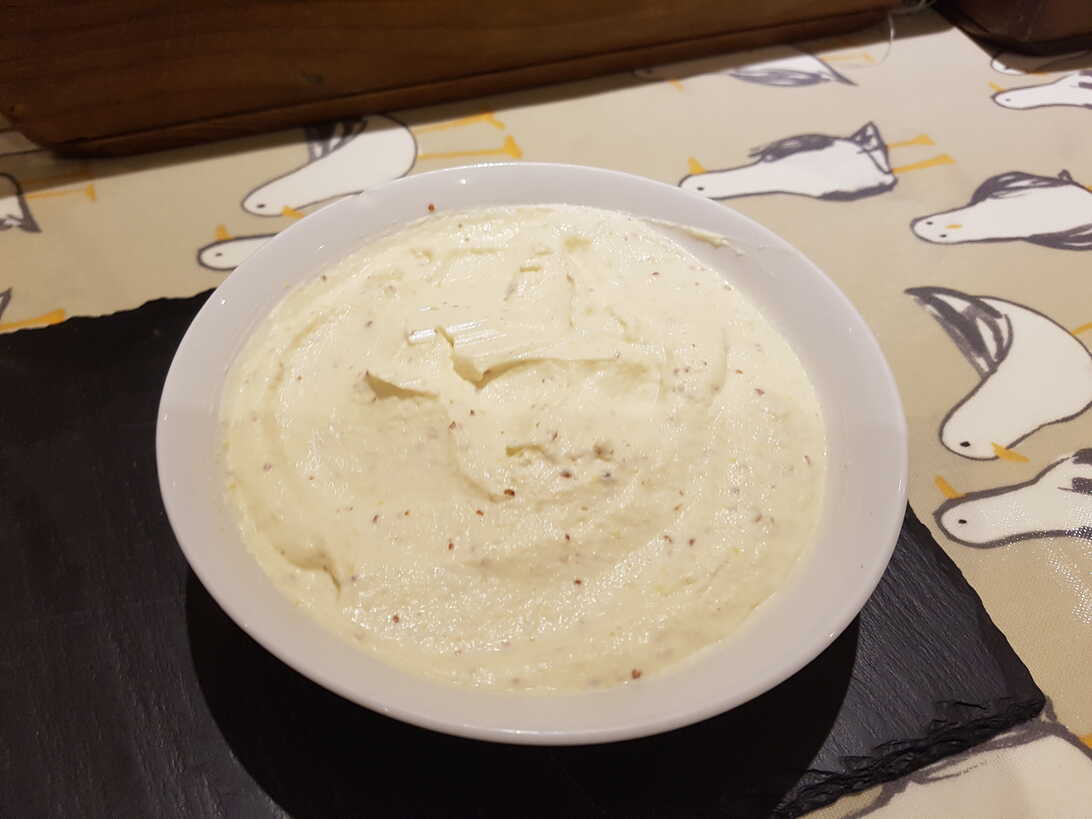 Celeriac and Mustard Purée with Goat's Cheese.