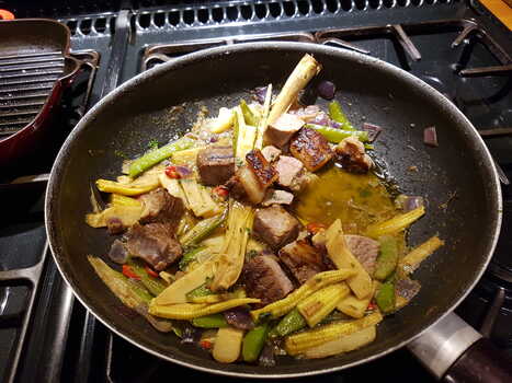 Cooking the Thai Green Curry with Soy-Glazed Sirloin