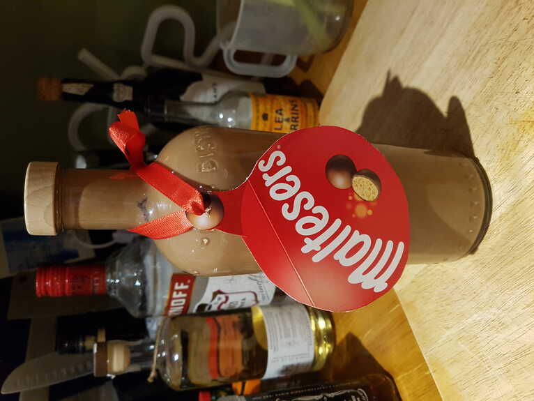 Maltesers Vodka. With custom gift tag.