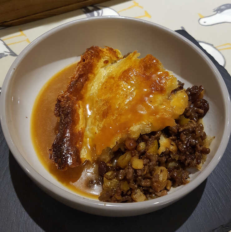Mincemeat Mince Pie served with Caramel Cream Cheese Sauce