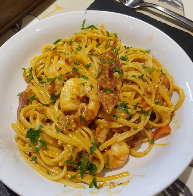 Linguine with Chorizo and Prawns