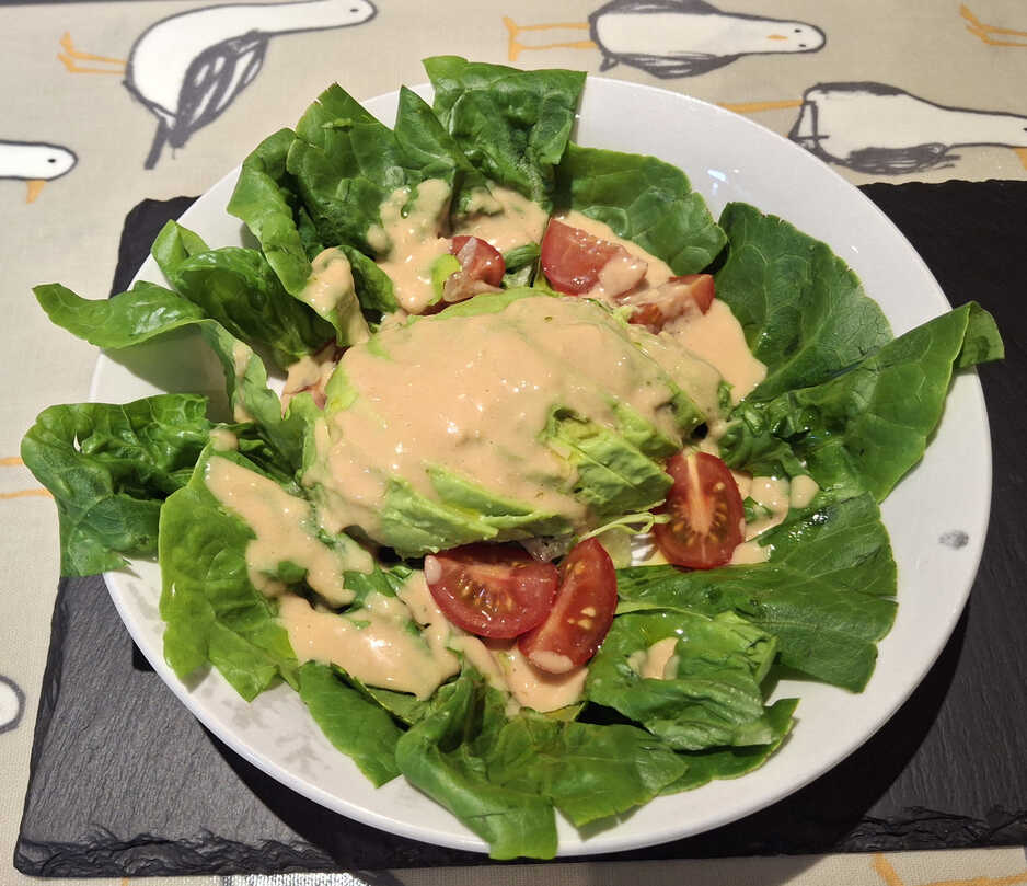 Miso Dressing on an avocado salad