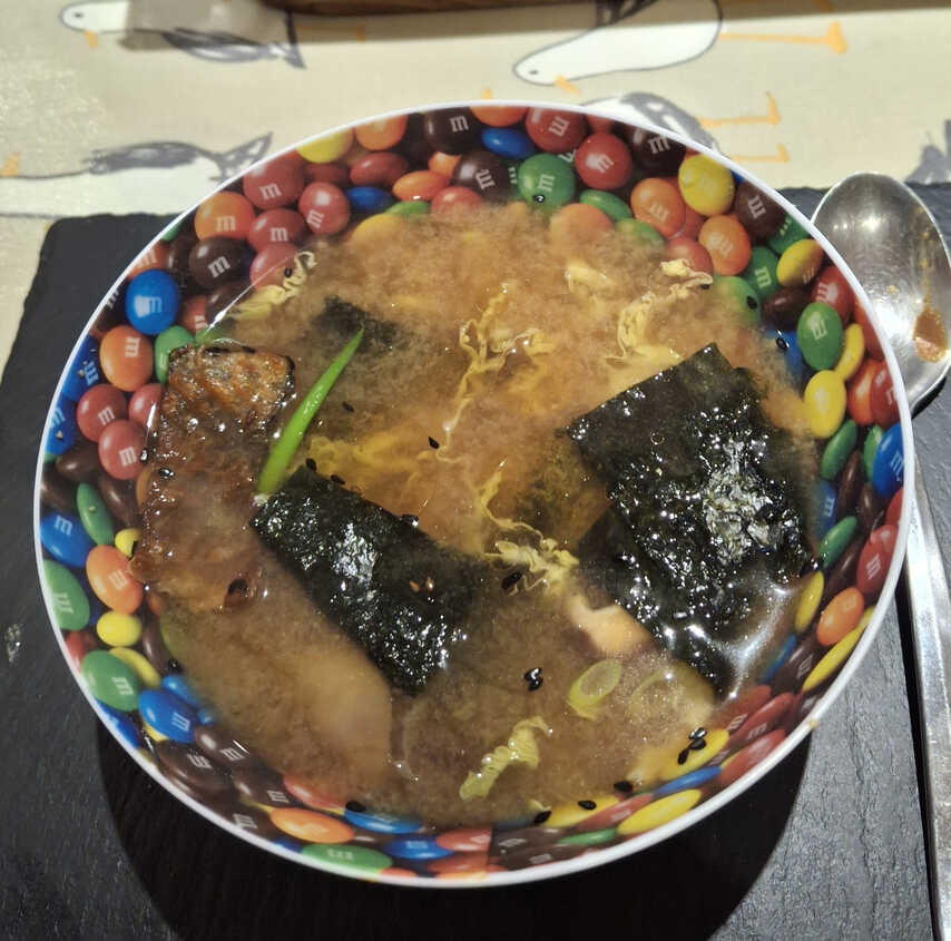 Mushroom Miso Soup with Nori Salmon Parcels.