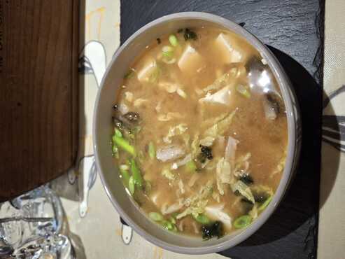 Miso Soup with Smoked Mackerel is Served