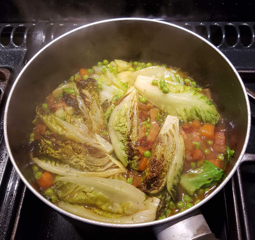 Braising the Pea and Lettuce Ragout