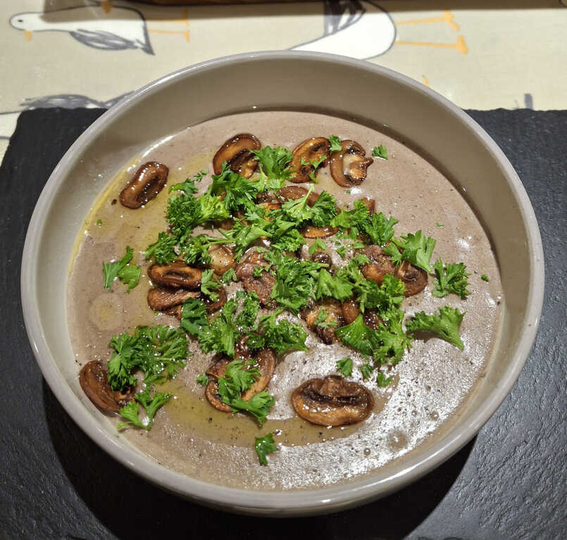 Wild Mushroom Soup. Served.