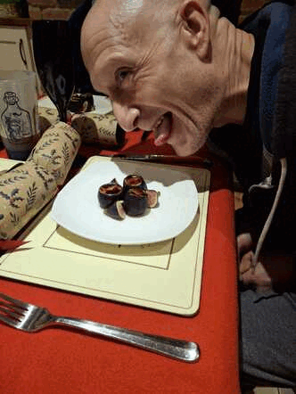 Kurt enjoying his Figgy Cr&egrave;me Br&ucirc;l&eacute;es