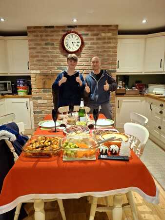 Kurt and George admire the dinner