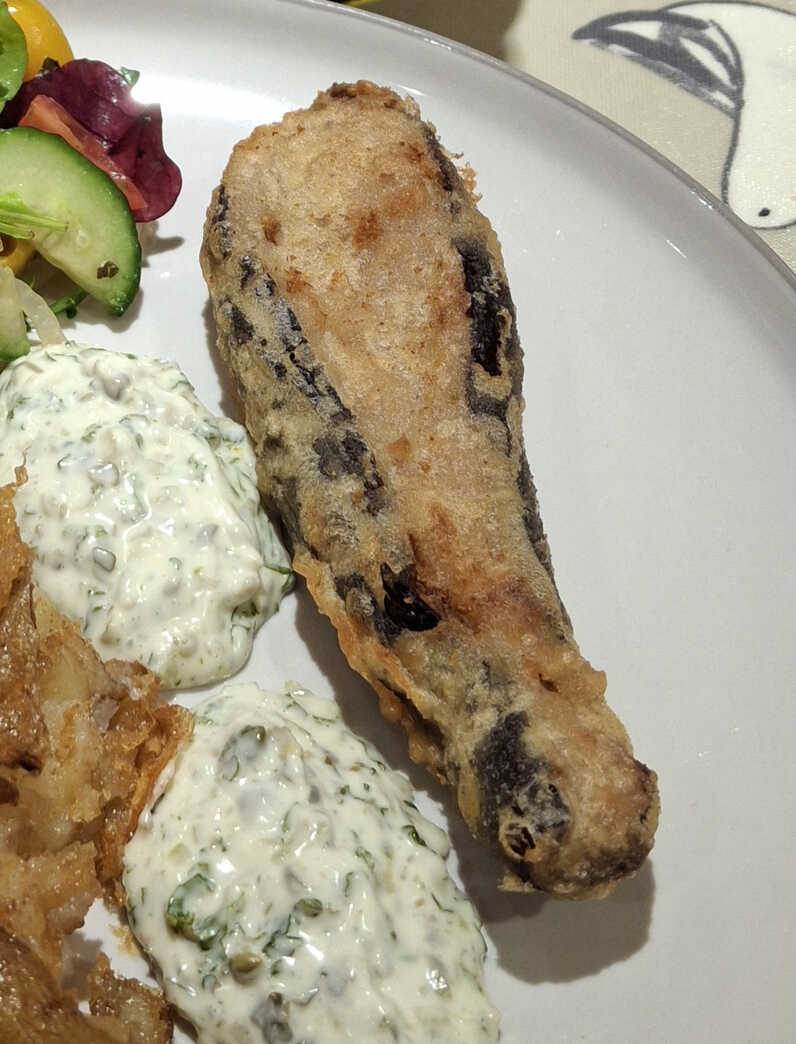 Honey-Miso Glazed Aubergine. A battered serving suggestion.