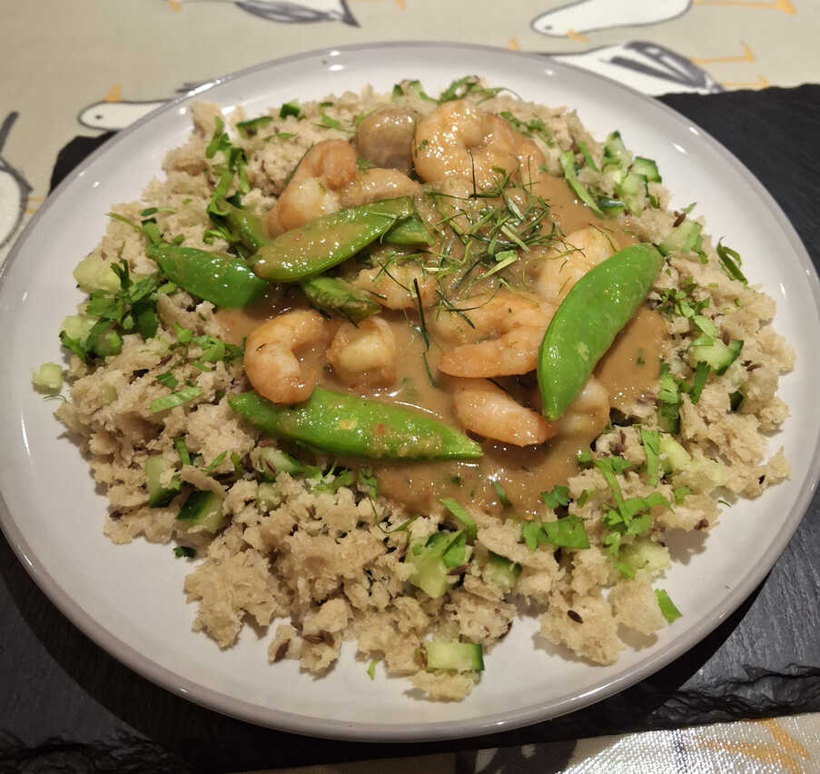 Mangosteen and Prawn Thai Curry. On a bed of weird breadcrumbs!