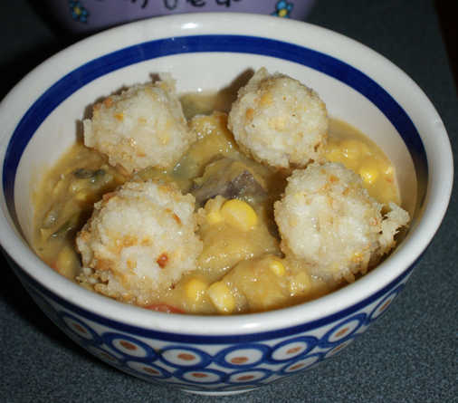 Pumpkin soup with rice balls