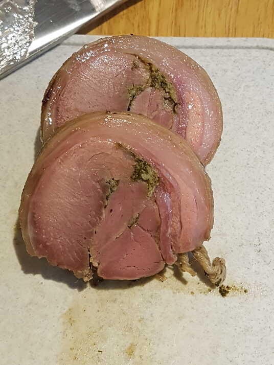 Rolled Lamb's Breast. Cooked and Sliced.
