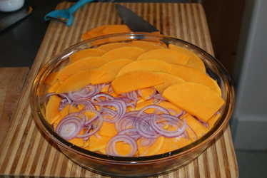 Butternut Squash and Mustard Gratin. Before.