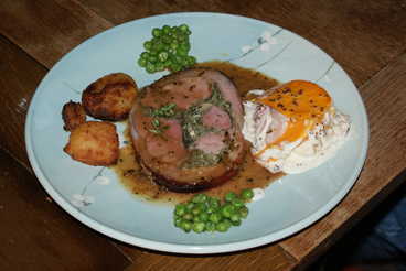 Saddle of Lamb Stuffed with Oysters. Served.