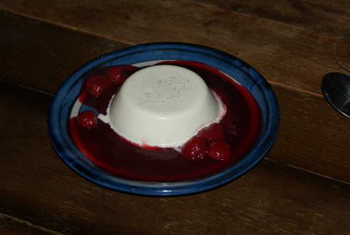 Liquorice Panna Cotta with Raspberry Syrup