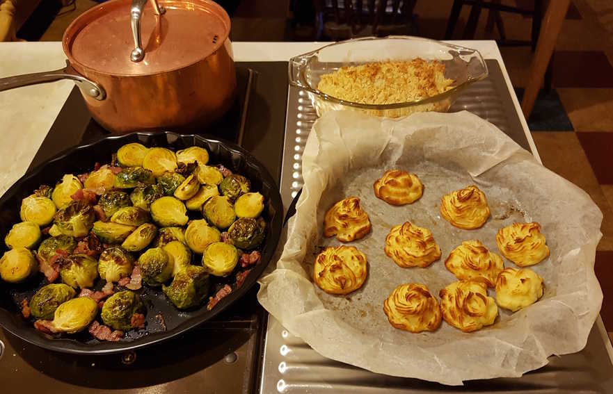 Duchess potatoes with brussels sprouts