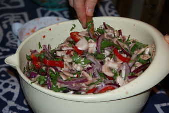 Mixing mushroom ceviche